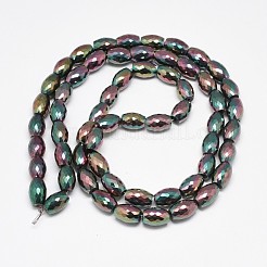 電気メッキガラスビーズセット  虹メッキ  多面カット  オーバル  ティール  11~12x8mm  穴：1mm  約58~60個/連  26.77~27.55インチ（68~70cm）&nbsp;EGLA-Q089-A02