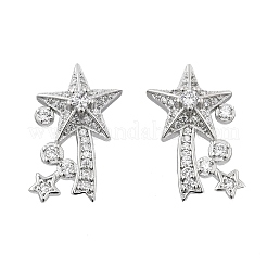 真鍮製マイクロパヴェクリアキュービックジルコニアスタースタッドピアス  プラチナ  21x14mm&nbsp;EJEW-B134-01