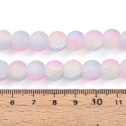 クラックガラスビーズ  ラウンド  ツートン  艶消し  プラム  9.5~10x8.5~9.5mm  穴：1.4mm&nbsp;X1-GLAA-N009-10mm-04