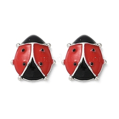 女性のための真鍮エナメル スタッド イヤリング  てんとう虫  プラチナ  10x9.5mm&nbsp;EJEW-A126-04P