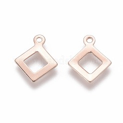 ステンレススチールチャーム201個  切り取る  菱形  ローズゴールド  11.5~12x9.5x0.5~0.6mm  穴：1mm&nbsp;STAS-F192-025RG