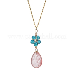 Glass & Cherry Quartz Glass Pendant Necklaces&nbsp;NJEW-JN04675