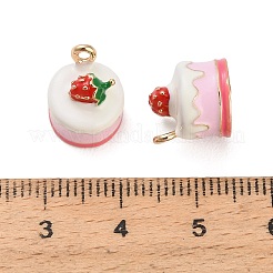 合金エナメルチャーム  3d ストロベリーケーキチャーム  ゴールドカラー  ホワイト  10.5x10x10.5mm  穴：1.4mm&nbsp;AL-CBAC5EF-02G-02