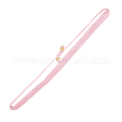 MIYUKIシード編みこみビーズブレスレット  女性のためのフラットバンドフレンドシップブレスレット  ピンク  11インチ（28cm）&nbsp;BJEW-A121-01C