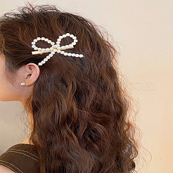 白い蝶結びの鉄製ワニ口ヘアクリップ4個  模造パールと  ライトゴールド  57x67x15mm&nbsp;PHAR-LP0002-40