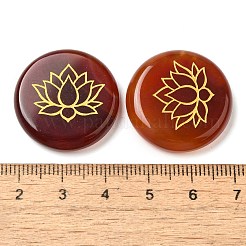 天然赤瑪瑙（染色・加熱）カボション  金色の蓮の花が刻まれたフラットラウンド  25~26x6~7mm&nbsp;G-C158-04F