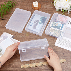 ヒンジ付き蓋付きPP収納ボックス  長方形  ホワイト  20.3x13.2~13.7x3.05cm  内径：20x13のCM&nbsp;CON-WH0095-188