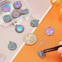 10個 5スタイル 304ステンレススチールペンダント ラインストーンカボション  フラットラウンド＆ハート  虹色  17~22x16~19.5x1.5~2.5mm  穴：1.2~2mm  5スタイル  2個/スタイル  10pc&nbsp;STAS-UN0031-94