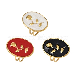 Oval with Rose Pattern 304 Stainless Steel Enamel Finger Rings for Women&nbsp;RJEW-G355-10G
