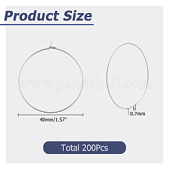 316サージカルステンレスフープピアス金具200個  ワイングラスチャームのパーツ  ステンレス鋼色  40x0.7mm  21ゲージ&nbsp;STAS-HS0001-26A