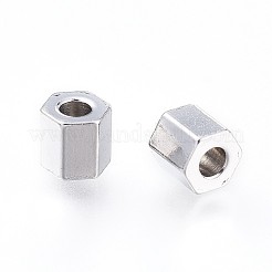 変色しにくい304ステンレススチールスペーサービーズ  六角  ステンレス鋼色  4x4x4mm  穴：1.8mm&nbsp;STAS-F241-09A-P