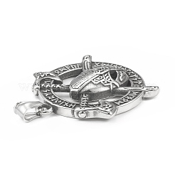 バイキング 304 ステンレススチールペンダント  クロスアックスヘルメットチャーム  アンティークシルバー  45.5x43x7mm  穴：4x8mm&nbsp;STAS-G303-34AS
