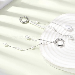女性用304ステンレススチール＆ガラスパールタッセルフープピアス  ナゲット  左右  ステンレス鋼色  108ミリ＆105.5mm&nbsp;EJEW-G463-01P