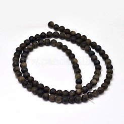 つや消し天然のゴールデンシーンオブシディアンラウンドビーズ連売り  4mm  穴：1mm  約95個/連  15インチ&nbsp;G-F266-04-4mm