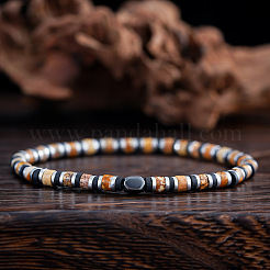 Natural Picture Jasper & Synthetic Non-magnetic Hematite Beads Stretch Bracelets for Men&nbsp;LS-NY6374