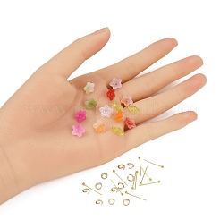 DIYイヤリングキット  クリアアクリルチャーム  アクリルビーズキャップ  ピアスのアクセサリー  花のチャーム  ミックスカラー  9.7x5.5x3.6mm  穴：1.2mm  390個/セット&nbsp;DIY-FP0001-55
