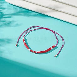 ガラスシードリンクブレスレット  女性のためのモールス信号の秘密のメッセージラッキーギフト  インディアンレッド  リンク：75x4.5x2mm  内径：3-3/4インチ（9.4cm）&nbsp;BJEW-JB08894-05