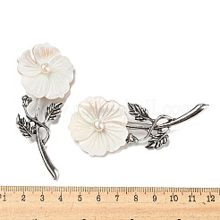 淡水シェルフラワー合金ブローチ  淡水真珠と  アンティークシルバー  貝殻色  77x33x8mm&nbsp;JEWB-Z019-01E