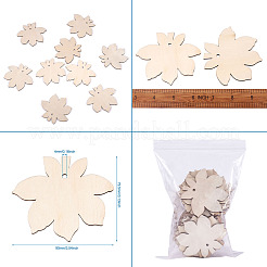 未染色の木製ビッグペンダント  葉  アンティークホワイト  79.5x90x2.5mm  穴：4mm&nbsp;X-WOOD-TA0002-19