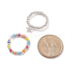 2Pcs 2 Style Glass & Brass Beaded Stretch Finger Rings with Charms for Women&nbsp;RJEW-JR00480