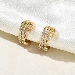 C-Shaped Brass Micro Pave Clear Cubic Zirconia Cuff Earrings&nbsp;EJEW-L316-01G-05
