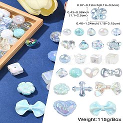 不透明なアクリルビーズ  混合図形  ライトシアン  11~25x11.8~31.5x9~17.5mm  穴：1.9~3mm  約40個/100g&nbsp;OACR-CJC0007-09