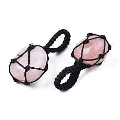 天然石ローズクォーツペンダント  台湾ナイロン糸織り  ナゲット  40~60x20~27x12~24mm  穴：10~16mm&nbsp;G-N0326-93K