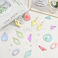 Diy イヤリング ジュエリー メイキング キット  木製ペンダントを含む  真鍮製の丸カンとピアスフック  バリーウッド  33~60x18.5~30.5x1.5~3mm  穴：2~3mm&nbsp;DIY-SP0004-30