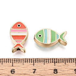 ライトゴールドトーンの合金エナメルビーズ  魚  鉛フリー＆ニッケルフリー＆カドミウムフリー  ラックめっき  ミックスカラー  16x9x4.5mm  穴：1.6~1.8mm&nbsp;FIND-N011-13KCG