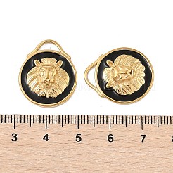 304ステンレススチールエナメルペンダント  フラットラウンド、ライオンチャーム付き  18KGP本金メッキ  PVD真空メッキ  ブラック  22x18.5x4.5mm  穴：2x5.5mm&nbsp;STAS-P380-01G
