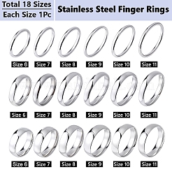 18個 18スタイル 201 ステンレススチール 指輪  ステンレス鋼色  2~6mm  内径：16.2~21mm  1個/スタイル&nbsp;RJEW-SC0001-37P