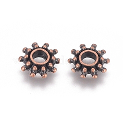チベット風スペーサービーズ  花  赤銅鉱  鉛フリー＆カドミウムフリー＆ニッケルフリー  9x3mm  穴：2.5mm&nbsp;RLFH10384Y-NF