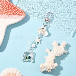 ABSプラスチック模造真珠、アクリル、合成ターコイズ、シェルペンダント装飾  合金回転式ナスカン付き  魚袋と貝殻の形  カラフル  122mm&nbsp;KEYC-FS00038-01
