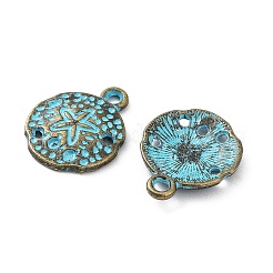 合金ペンダント  アンティークブロンズ＆ブルーパティナ  フラットラウンド  12.5x16x2mm  穴：1.6mm&nbsp;X-PALLOY-K016-01J-AB