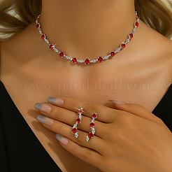 2 Sets 2 Colors Alloy Rhinestone Necklaces & Stud Earrings Sets&nbsp;SJEW-GO0001-10B