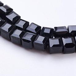 ガラスビーズ連売り  多面カット  キューブ  ブラック  5~6x5~6x5~6mm  穴：1mm  95~100個/連  54~57cm&nbsp;GLAA-R041-6x6mm-20