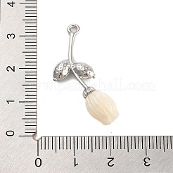 アロイ樹脂の花のペンダント  ガラスの葉が付いたバラのチャーム  プラチナ  古いレース  32.5x14.5x7.5mm  穴：1.6mm&nbsp;PALLOY-U003-06P-03