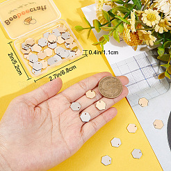 50個2色真鍮チャーム  長持ちメッキ  ニッケルフリー  六角  本物の金メッキと本物のプラチナメッキ  10x11.5x1mm  穴：1mm  25個/カラー&nbsp;KK-BBC0006-95
