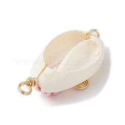 天然カウリーシェル銅線巻きペンダント  アクリルの花と  ゴールドカラー  ミックスカラー  28x14x10mm  穴：2.3mm&nbsp;PALLOY-JF03834