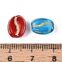 コーヒー豆のガラスビーズ  ゴールドライン入り  ミックスカラー  10~11x7.5x5mm  穴：1mm&nbsp;GLAA-T025-38M