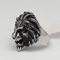 バレンタインデーのユニークなギフトアイデア レトロなメンズ 304 ステンレス スチール ワイド ライオン リング  アンティークシルバー  17~23mm&nbsp;RJEW-F006-200