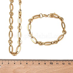 304ステンレススチール製オーバル＆ディスクリンクブレスレット＆ネックレスセット  イオンプレーティング（ip）  18KGP本金メッキ  600mm&nbsp;SJEW-D091-06G
