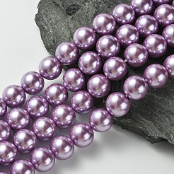 環境に優しいガラスパールビーズ連売り  グレードA  ラウンド  染め  コットンコードねじ切り  スミレ  12mm  穴：1.2~1.5mm  約34個/連  15.7インチ&nbsp;HY-A008-12mm-RB056