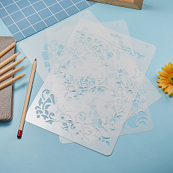 プラスチックの再利用可能な描画ステンシルテンプレート1個  DIY スクラップブック 壁 布 床 家具用  長方形  花  262x174x0.4mm&nbsp;DIY-DJ0001-09C