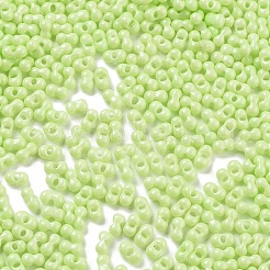 焼付塗装ガラスシードビーズ  ピーナッツ  薄緑  2x4.5x2mm  穴：0.8~0.9mm  約15000個/ポンド&nbsp;SEED-A033-05S