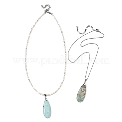 2Pcs 2 Styles Natural Hemimorphite Teardrop Pendant Necklaces&nbsp;NJEW-JN06312-01