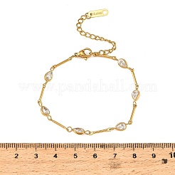 304ステンレススチール製パヴェクリアキュービックジルコニアリンクチェーンブレスレット（女性用）  18KGP本金メッキ  ティアドロップ  6.34インチ（16.1cm）&nbsp;SA-CBAABBA-07A-G