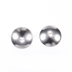 変色しにくい201ステンレススチールビーズキャップ  ラウンド  ステンレス鋼色  8x2.5mm  穴：0.5mm&nbsp;STAS-F040-20E-P