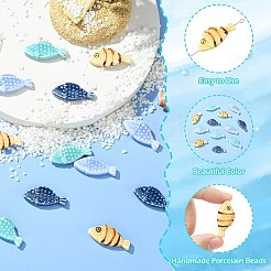 12 個 4 色の手作り磁器ビーズ  魚  ファミーユは磁器バラ  ミックスカラー  29~29.5x13~14x5.5mm  穴：2mm  3個/カラー&nbsp;PORC-CJ0001-54