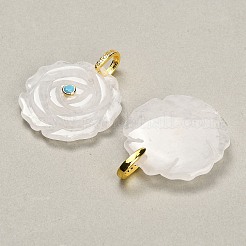 天然石クオーツクリスタルペンダント  花のチャーム  真鍮パヴェキュービックジルコニア留め  ゴールドカラー  34.5~35x34~35x9mm  穴：6.5x9mm&nbsp;GG-CBA4625-05G-05
